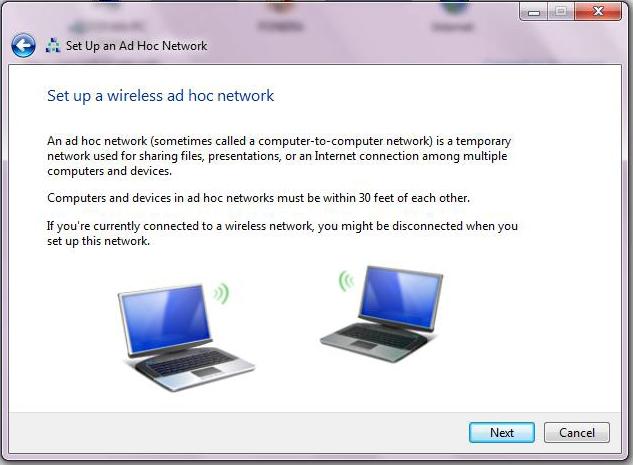 Windows Vista Windows 7 wireless ad-hoc