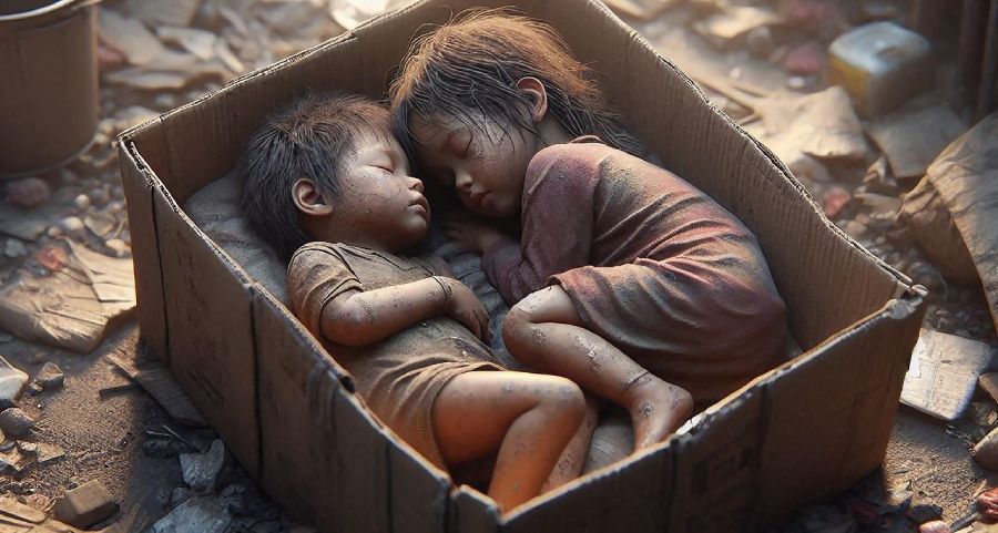 Copii săraci într-o cutie