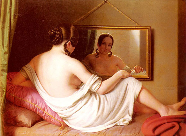 A woman before a mirror